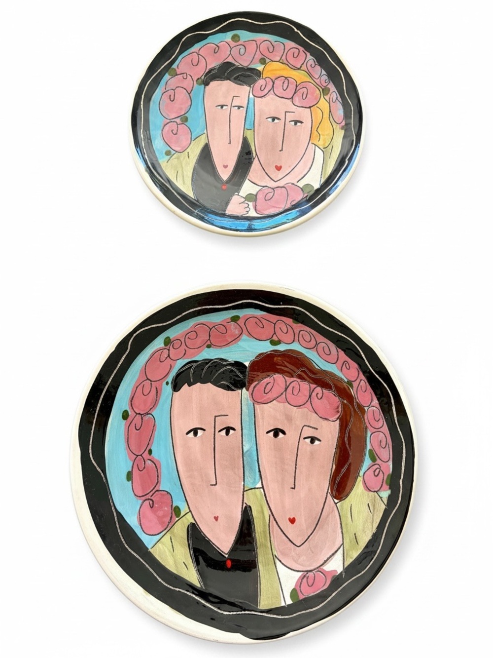 Sandra Magsamen Vintage Hand Painted Ceramic Wedding Plate Set